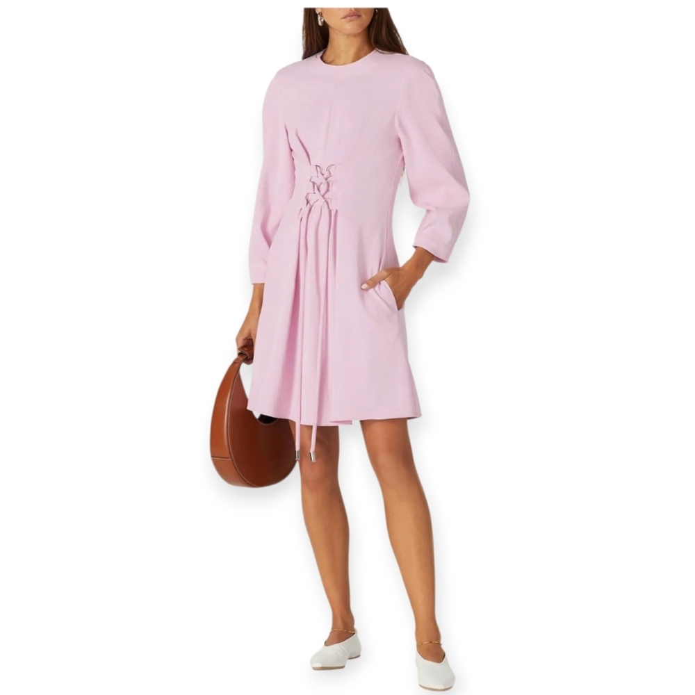 RTR Tibi Chalky Drape Corset longsleeve midi‎ Dress In Pink